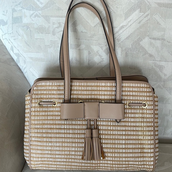 NANETTE LEPORE ARABELLE ‘paper’ straw shoulder bag / purse wht cream tassels bow - Picture 5 of 17